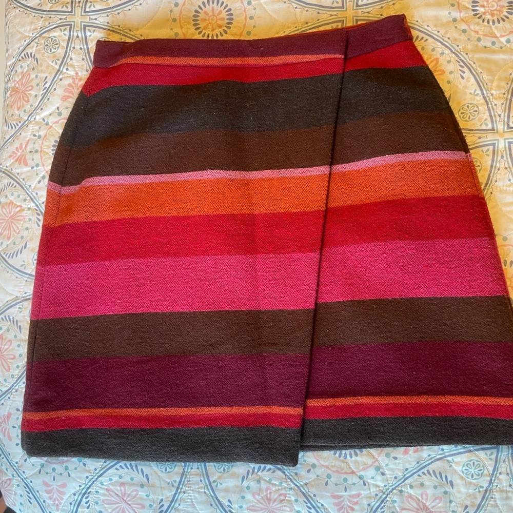 LOFT Striped A-Line Skirt in Red, Pink and Brown Tones